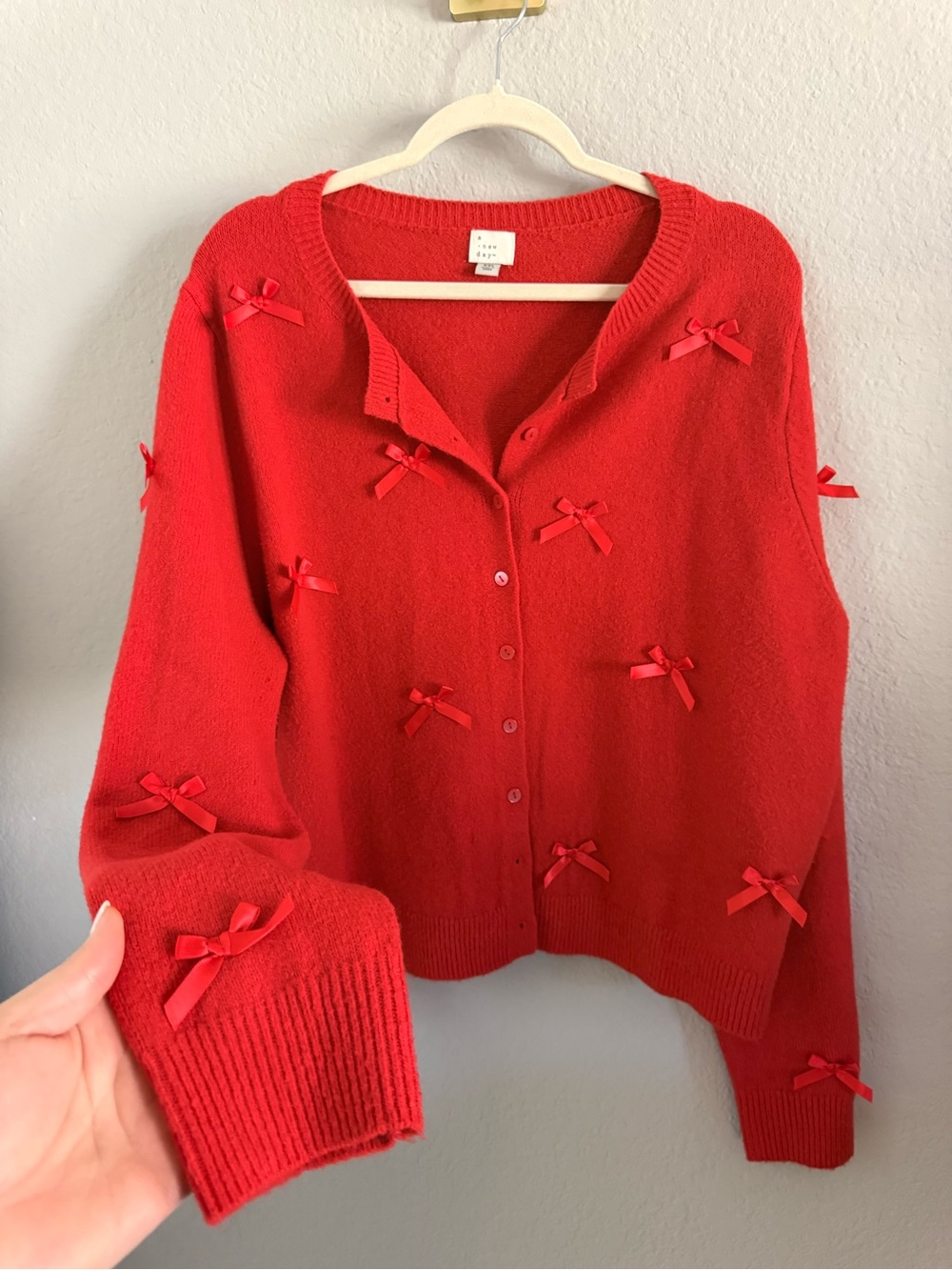 A New Day Red Bow Cardigan Sweater XXL